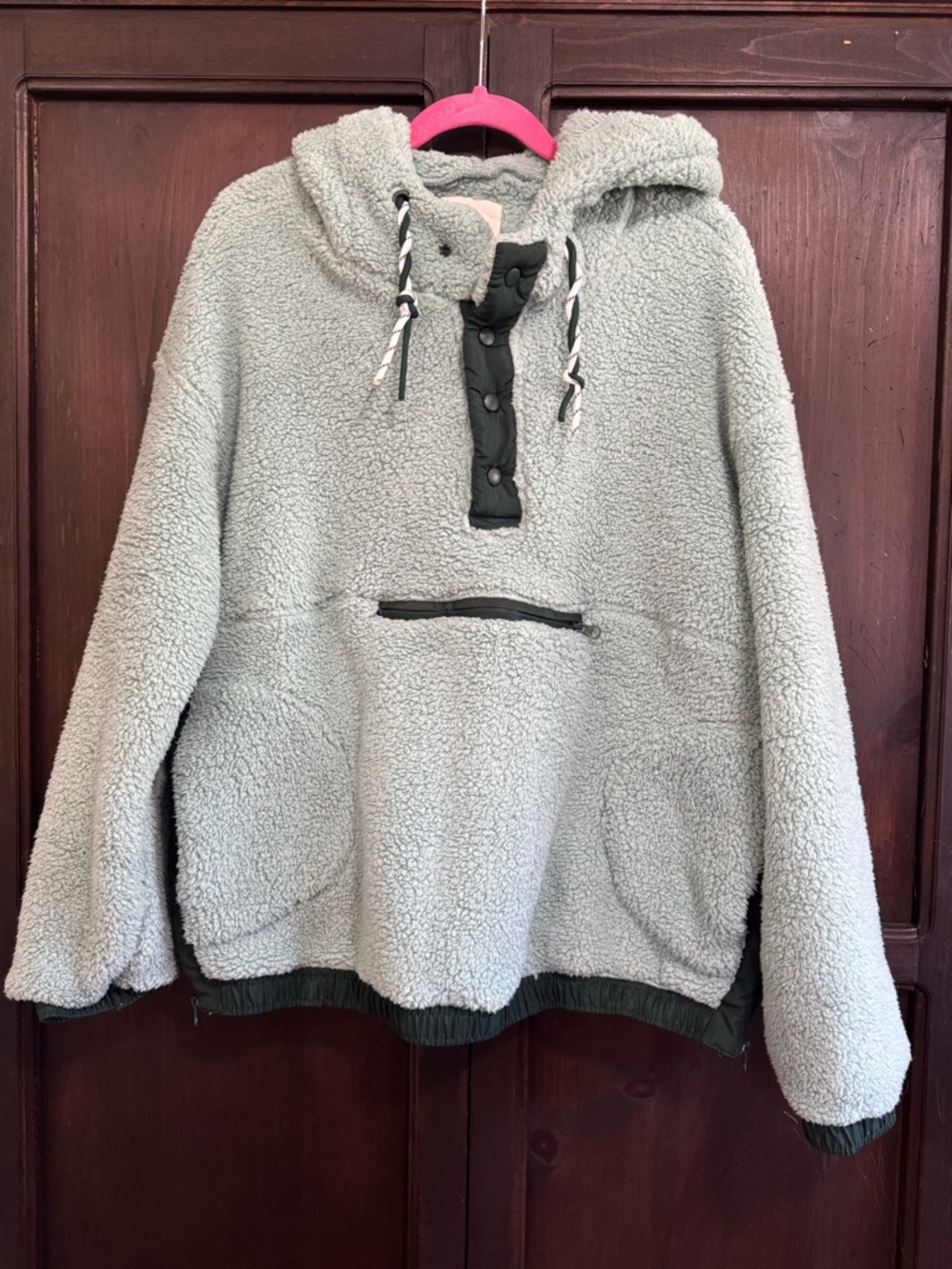 Ultra Flirt Cozy Green Sherpa Hoodie with Contrast Trim